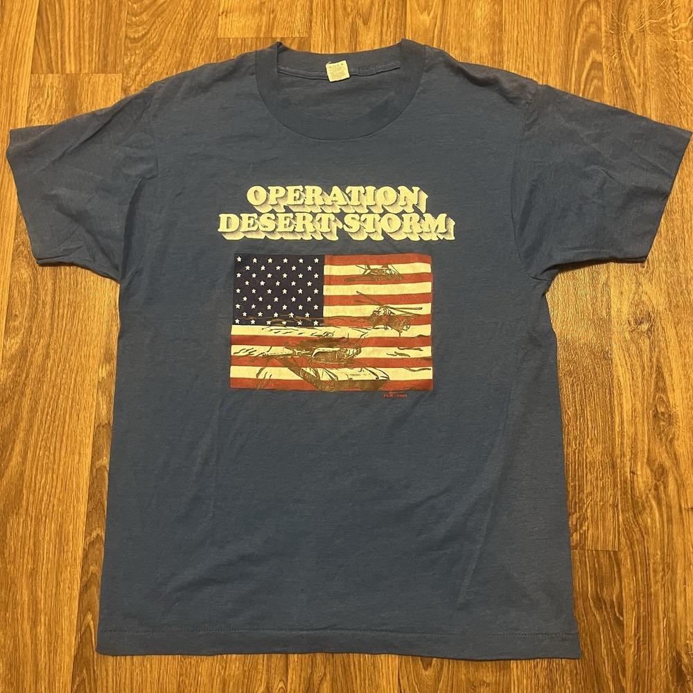 Vintage 90s Operation Desert‎ Storm Shirt Men Large Blue Single Stitch